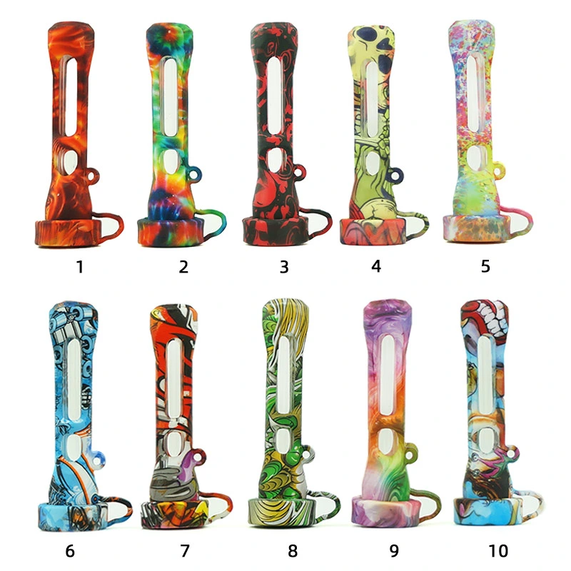 Multifunctional Water Sticker Pattern Horn Glass Silicone Smoking Hand Pipe Tobacco Pipe Can Be Used for Smoking Accessories